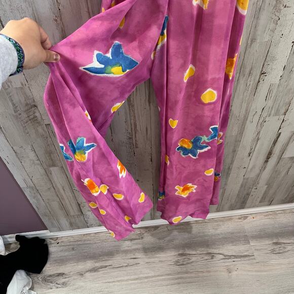 Vintage Cache Pink Large Flower Wide Leg Chiffon Jumpsuit Womens Size 4 - Picture 5 of 11
